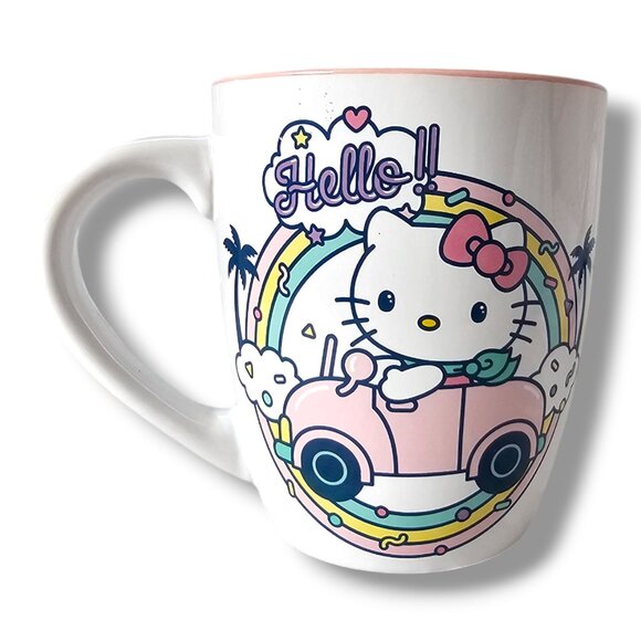 Sanrio Hello Kitty Rainbow Car Jumbo Ceramic Latte Mug, Pink, Holds 25 Ounces - Picture 1 of 6